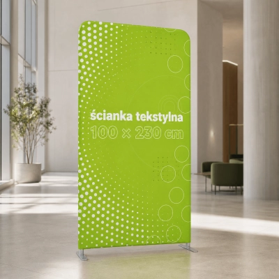 Ścianka tekstylna EU 100 × 230 cm ustawiona we wnętrzu
